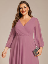 Load image into Gallery viewer, Color=Purple Orchid | Bulk Order Long Sleeve Asymmetrical Hem Deep V-Neck Non-Stretch Wedding Guest Dresses-Purple Orchid 68