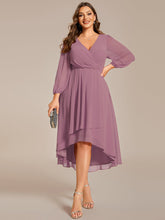 Load image into Gallery viewer, Color=Purple Orchid | Bulk Order Long Sleeve Asymmetrical Hem Deep V-Neck Non-Stretch Wedding Guest Dresses-Purple Orchid 66