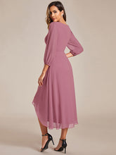 Load image into Gallery viewer, Color=Purple Orchid | Bulk Order Long Sleeve Asymmetrical Hem Deep V-Neck Non-Stretch Wedding Guest Dresses-Purple Orchid 62