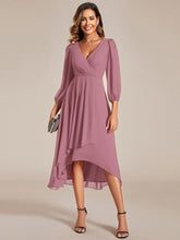 Load image into Gallery viewer, Color=Purple Orchid | Bulk Order Long Sleeve Asymmetrical Hem Deep V-Neck Non-Stretch Wedding Guest Dresses-Purple Orchid 65