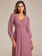 Load image into Gallery viewer, Color=Purple Orchid | Bulk Order Long Sleeve Asymmetrical Hem Deep V-Neck Non-Stretch Wedding Guest Dresses-Purple Orchid 63