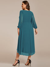 Load image into Gallery viewer, Color=Teal | Bulk Order Long Sleeve Asymmetrical Hem Deep V-Neck Non-Stretch Wedding Guest Dresses-Teal 77