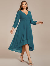 Load image into Gallery viewer, Color=Teal | Bulk Order Long Sleeve Asymmetrical Hem Deep V-Neck Non-Stretch Wedding Guest Dresses-Teal 79