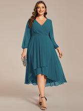 Load image into Gallery viewer, Color=Teal | Bulk Order Long Sleeve Asymmetrical Hem Deep V-Neck Non-Stretch Wedding Guest Dresses-Teal 80