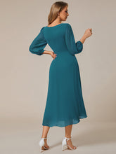 Load image into Gallery viewer, Color=Teal | Bulk Order Long Sleeve Asymmetrical Hem Deep V-Neck Non-Stretch Wedding Guest Dresses-Teal 72