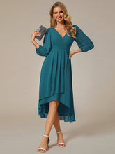 Load image into Gallery viewer, Color=Teal | Bulk Order Long Sleeve Asymmetrical Hem Deep V-Neck Non-Stretch Wedding Guest Dresses-Teal 75