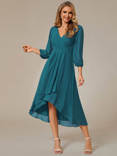 Load image into Gallery viewer, Color=Teal | Bulk Order Long Sleeve Asymmetrical Hem Deep V-Neck Non-Stretch Wedding Guest Dresses-Teal 71
