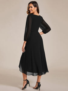 Color=Black | Women's Knee-Length Wholesale Homecoming Cocktail Dresses With Short Sleeves-Black 4