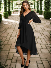 Load image into Gallery viewer, Long Sleeves Pleated Ruffles Chiffon Wholesale Wedding Guest#Color_Black