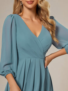 Color=Dusty Blue | Women's Knee-Length Wholesale Homecoming Cocktail Dresses With Short Sleeves-Dusty Blue 2