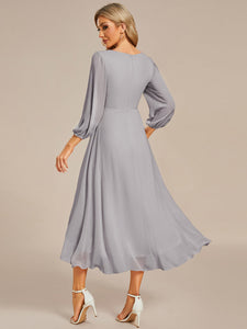 Color=Grey | Women's Knee-Length Wholesale Homecoming Cocktail Dresses With Short Sleeves-Grey 3