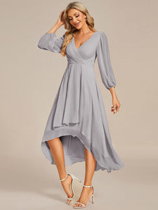 Color=Grey | Women's Knee-Length Wholesale Homecoming Cocktail Dresses With Short Sleeves-Grey 4