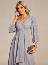 Load image into Gallery viewer, Color=Grey | Women&#39;s Knee-Length Wholesale Homecoming Cocktail Dresses With Short Sleeves-Grey 5