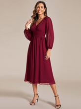 Load image into Gallery viewer, Knee Length Long Sleeves Chiffon Wholesale Wedding Guest Dresses#Color_Burgundy