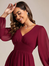 Load image into Gallery viewer, Knee Length Long Sleeves Chiffon Wholesale Wedding Guest Dresses#Color_Burgundy