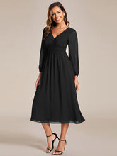 Load image into Gallery viewer, Knee Length Long Sleeves Chiffon Wholesale Wedding Guest Dresses#Color_Black