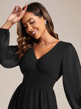 Load image into Gallery viewer, Knee Length Long Sleeves Chiffon Wholesale Wedding Guest Dresses#Color_Black
