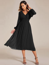 Load image into Gallery viewer, Knee Length Long Sleeves Chiffon Wholesale Wedding Guest Dresses#Color_Black