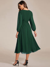 Load image into Gallery viewer, Knee Length Long Sleeves Chiffon Wholesale Wedding Guest Dresses#Color_Dark Green