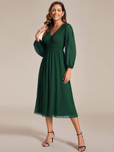 Load image into Gallery viewer, Knee Length Long Sleeves Chiffon Wholesale Wedding Guest Dresses#Color_Dark Green