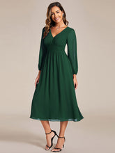 Load image into Gallery viewer, Knee Length Long Sleeves Chiffon Wholesale Wedding Guest Dresses#Color_Dark Green