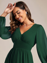 Load image into Gallery viewer, Knee Length Long Sleeves Chiffon Wholesale Wedding Guest Dresses#Color_Dark Green