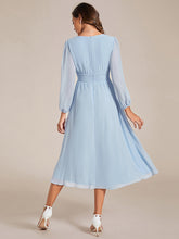 Load image into Gallery viewer, Knee Length Long Sleeves Chiffon Wholesale Wedding Guest Dresses#Color_Ice Blue