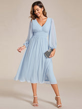 Load image into Gallery viewer, Knee Length Long Sleeves Chiffon Wholesale Wedding Guest Dresses#Color_Ice Blue