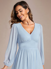 Load image into Gallery viewer, Knee Length Long Sleeves Chiffon Wholesale Wedding Guest Dresses#Color_Ice Blue