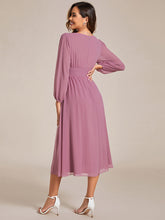 Load image into Gallery viewer, Knee Length Long Sleeves Chiffon Wholesale Wedding Guest Dresses#Color_Orchid