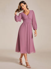 Load image into Gallery viewer, Knee Length Long Sleeves Chiffon Wholesale Wedding Guest Dresses#Color_Orchid