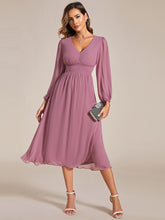 Load image into Gallery viewer, Knee Length Long Sleeves Chiffon Wholesale Wedding Guest Dresses#Color_Orchid