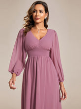Load image into Gallery viewer, Knee Length Long Sleeves Chiffon Wholesale Wedding Guest Dresses#Color_Orchid