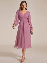 Load image into Gallery viewer, Knee Length Long Sleeves Chiffon Wholesale Wedding Guest Dresses#Color_Orchid