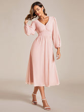Load image into Gallery viewer, Knee Length Long Sleeves Chiffon Wholesale Wedding Guest Dresses#Color_Pink