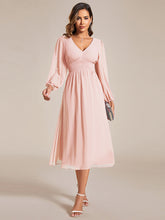 Load image into Gallery viewer, Knee Length Long Sleeves Chiffon Wholesale Wedding Guest Dresses#Color_Pink