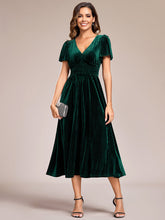 Load image into Gallery viewer, V-Neck Tea Length Velvet Wedding Guest Dresses#Color_Dark Green