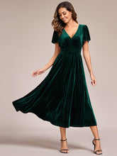 Load image into Gallery viewer, V-Neck Tea Length Velvet Wedding Guest Dresses#Color_Dark Green