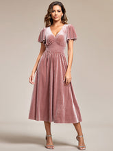 Load image into Gallery viewer, V-Neck Tea Length Velvet Wedding Guest Dresses#Color_Purple Orchid