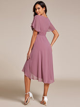 Load image into Gallery viewer, Color=Orchid | Graceful Lotus Leaf Pleated A-Line Knee Length Round Neckline Short Sleeves Wholesale Wedding Guest Dress-Orchid 2