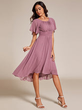 Load image into Gallery viewer, Color=Orchid | Graceful Lotus Leaf Pleated A-Line Knee Length Round Neckline Short Sleeves Wholesale Wedding Guest Dress-Orchid 1