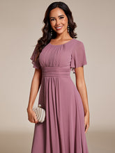 Load image into Gallery viewer, Color=Orchid | Graceful Lotus Leaf Pleated A-Line Knee Length Round Neckline Short Sleeves Wholesale Wedding Guest Dress-Orchid 4