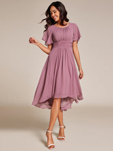 Load image into Gallery viewer, Color=Orchid | Graceful Lotus Leaf Pleated A-Line Knee Length Round Neckline Short Sleeves Wholesale Wedding Guest Dress-Orchid 3