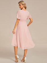 Load image into Gallery viewer, Color=Pink | Graceful Lotus Leaf Pleated A-Line Knee Length Round Neckline Short Sleeves Wholesale Wedding Guest Dress-Pink 