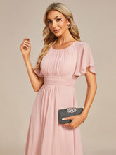 Load image into Gallery viewer, Color=Pink | Graceful Lotus Leaf Pleated A-Line Knee Length Round Neckline Short Sleeves Wholesale Wedding Guest Dress-Pink 