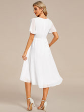 Load image into Gallery viewer, Color=White | Graceful Lotus Leaf Pleated A-Line Knee Length Round Neckline Short Sleeves Wholesale Wedding Guest Dress-White 2