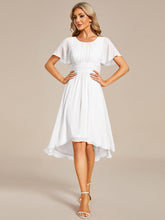 Load image into Gallery viewer, Color=White | Graceful Lotus Leaf Pleated A-Line Knee Length Round Neckline Short Sleeves Wholesale Wedding Guest Dress-White 1