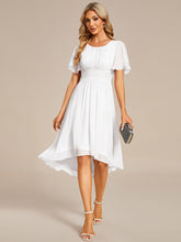 Load image into Gallery viewer, Color=White | Graceful Lotus Leaf Pleated A-Line Knee Length Round Neckline Short Sleeves Wholesale Wedding Guest Dress-White 3