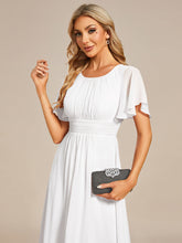Load image into Gallery viewer, Color=White | Graceful Lotus Leaf Pleated A-Line Knee Length Round Neckline Short Sleeves Wholesale Wedding Guest Dress-White 5