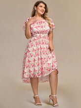 Load image into Gallery viewer, Color=white red | Plus Graceful Lotus Leaf Pleated A-Line Knee Length Round Neckline Short Sleeves Wholesale Wedding Guest Dress-white red 81